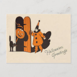 Clown Jack O Lantern Svart Katt Vykort