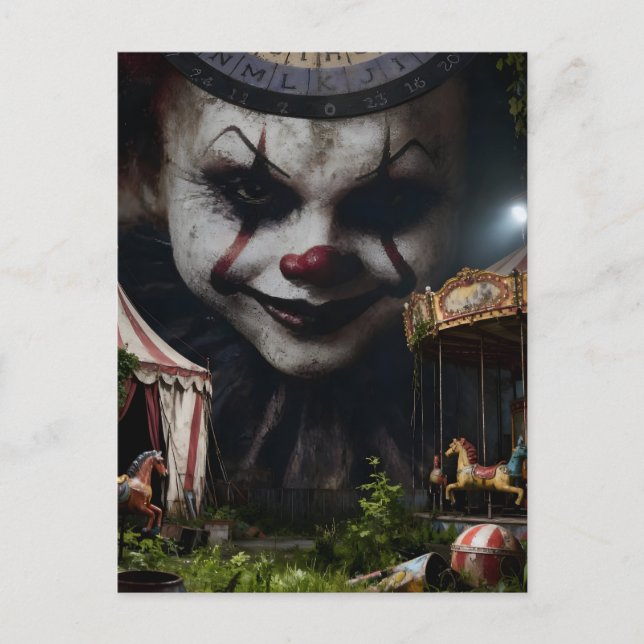 Clown på en övergiven cirkus vykort (Framsida)
