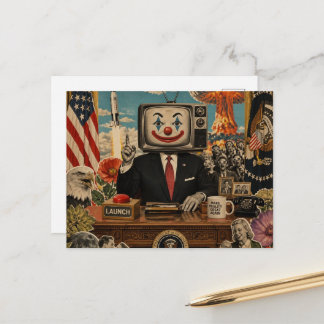 Clown på skrivbordet Surreal collage Vykort