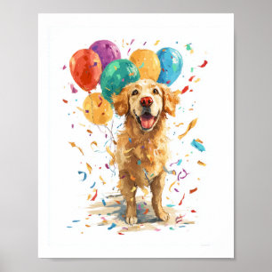 Clown Retriever � Cirkushund med ballonger Poster