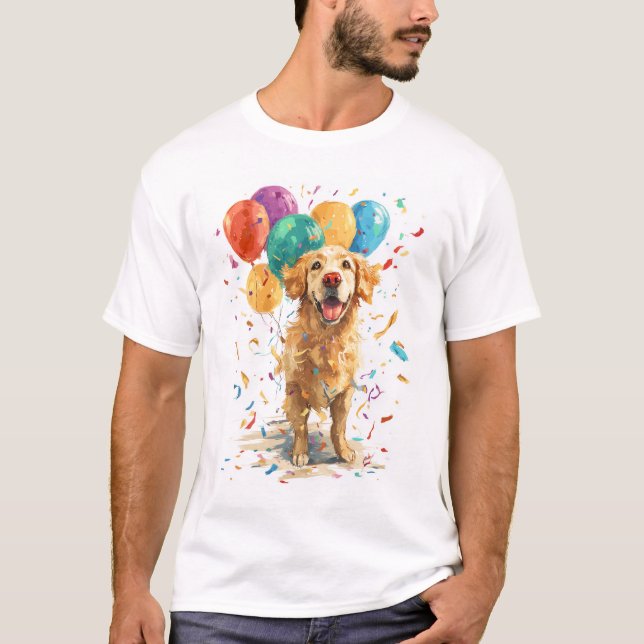 Clown Retriever � Cirkushund med ballonger T Shirt (Framsida)