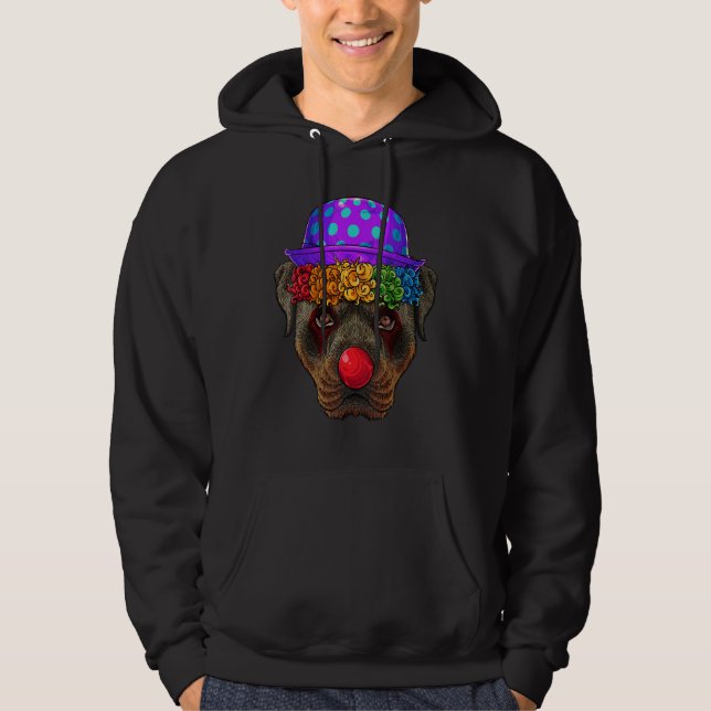 Clown Rottweiler Cirkus Karneval Kostym Tema Par Hoodie (Framsida)
