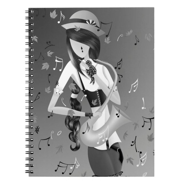 Clown Sachophonist Grått monokrom Anteckningsbok (Framsidan)