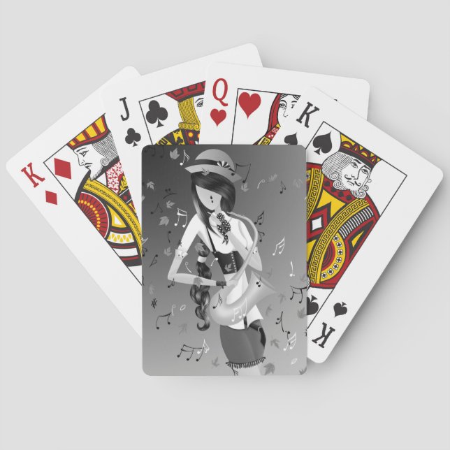 Clown Saxofonist Monokroma Spelkort (Baksidan)