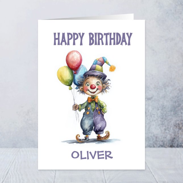 Clown som håller ballonger födelsedagsgratulations kort (Skapare uppladdad)