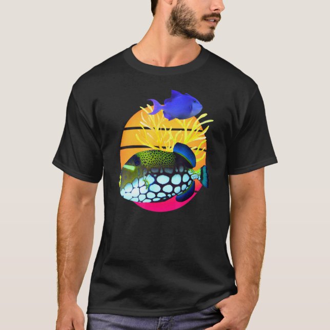 Clown Trigger Niger Trigger Fisk Aggressiv Saltvat T Shirt (Framsida)