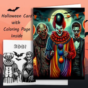 Clown, Zombie och Vampire Halloween Coloring Page Kort