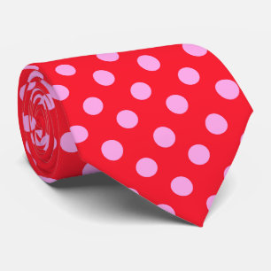 Clownfestlig slips_pink jätteprickar på röd halsdu slips