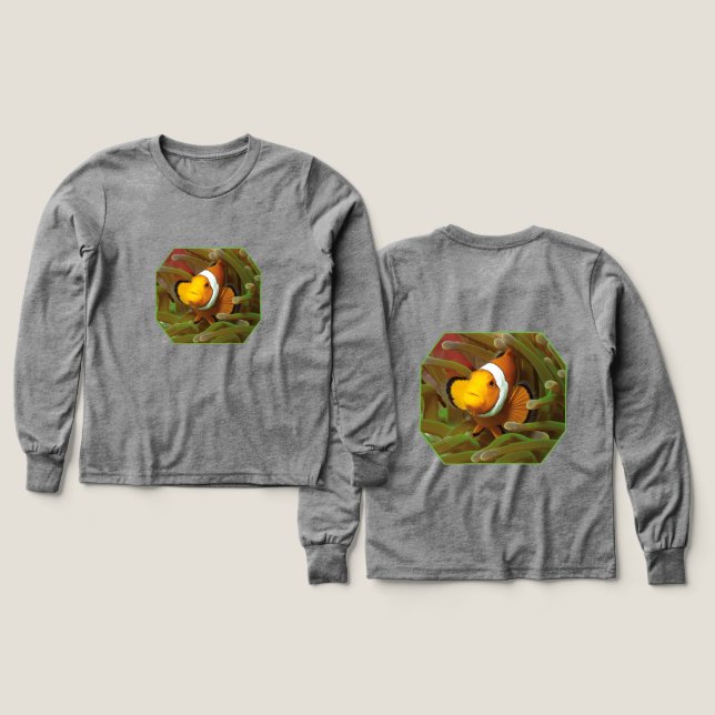 Clownfisk i grön anemone. Fotografisk design |  T Shirt (Design framsida och baksida)