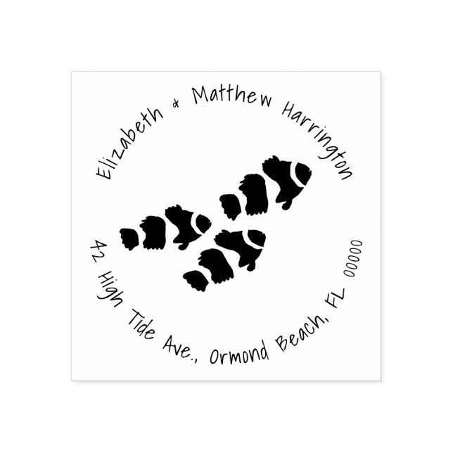 Clownfisk Simmande Böjd Adress Text Stämpel (Tryck)