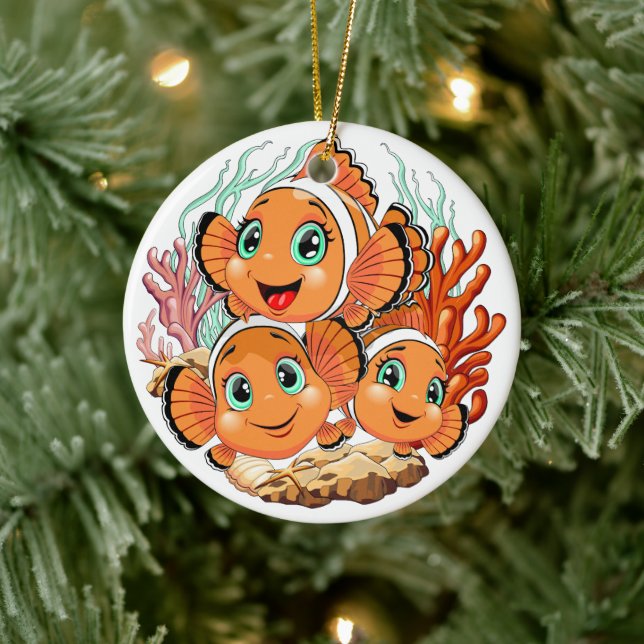 Clownfisk Tecknad söt Familj Under vatten Julgransprydnad Keramik (Träd)