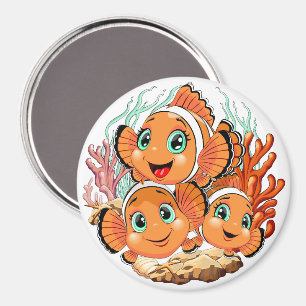 Clownfisk Tecknad söt Familj Under vatten Magnet