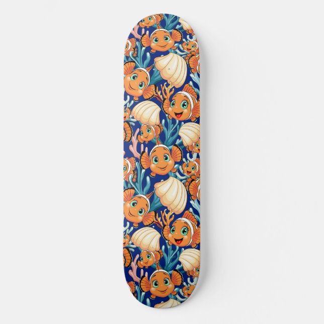 Clownfisk Tecknad söt Familj Under vatten Mini Skateboard Bräda 18,5 Cm (Framsida)
