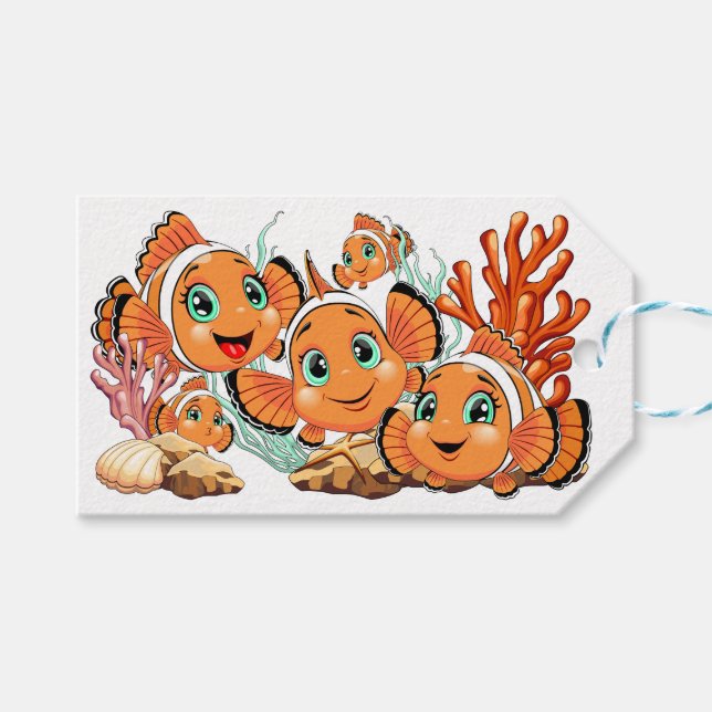 Clownfisk Tecknad söt Familj Under vatten Presentetikett (Framsidan (Horisontell))