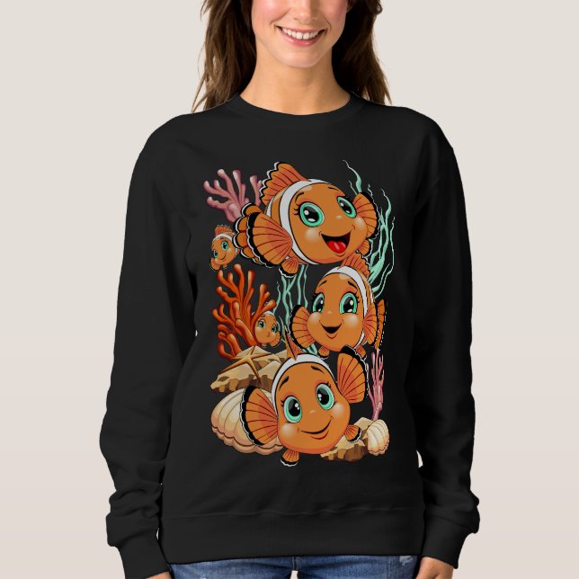 Clownfisk Tecknad söt Familj Under vatten T Shirt (Framsida)