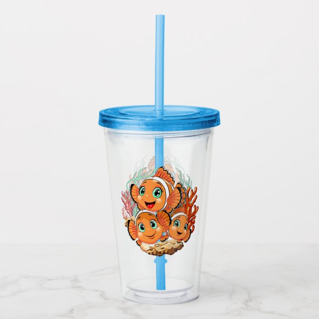 Clownfisk Tecknad söt Familj Under vatten Take Away Mugg (Framsida)