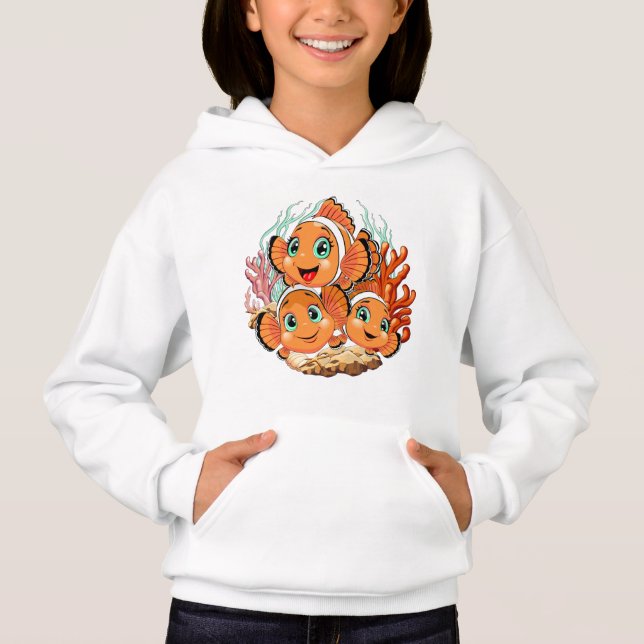 Clownfisk Tecknad söt Familj Undervatten T Shirt (Framsida)