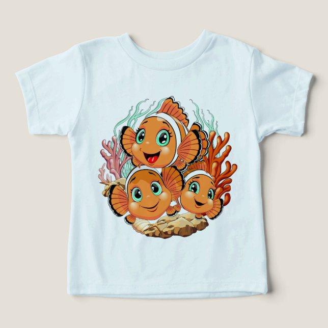 Clownfisk Tecknad söt Familj Undervatten T Shirt (Design Framsida)