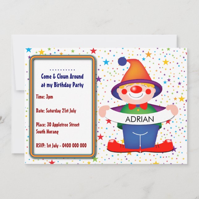 Clownfödelsedaginbjudan Inbjudningar (Framsida)