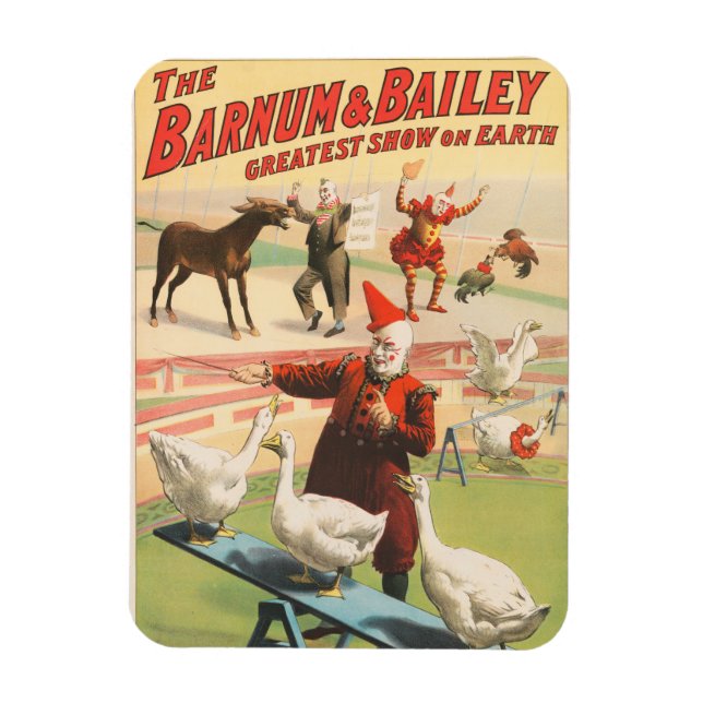 Clowns with Performing Geese, Tuppar och Donkey. Magnet (Vertikal)