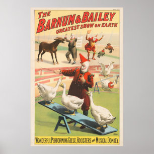 Clowns with Performing Geese, Tuppar och Donkey. Poster