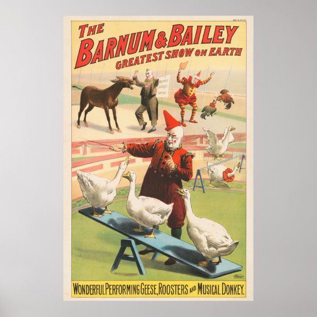 Clowns with Performing Geese, Tuppar och Donkey. Poster (Framsidan)