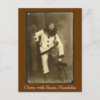 clownwbanjomando, Clown with Banjo-Mandolin Vykort