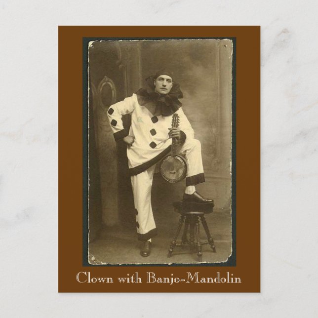 clownwbanjomando, Clown with Banjo-Mandolin Vykort (Framsida)