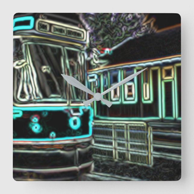 CLRV Neon vid stn 27,3 cm Fyrkantigt akrylväggslås Fyrkantig Klocka (Framsida)