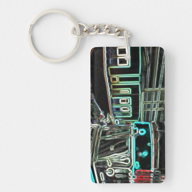 CLRV Neon vid stn Rectangle Acrylic Keychain (Framsidan)