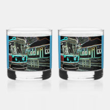 CLRV Neon vid stn Tryckt Glas Set om 2
