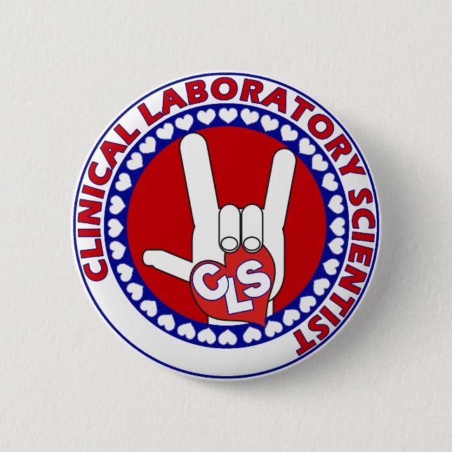 CLS CLINICAL LABORATORY VEENTIST I KÄRLEK LOGOTYP  KNAPP (Framsida)