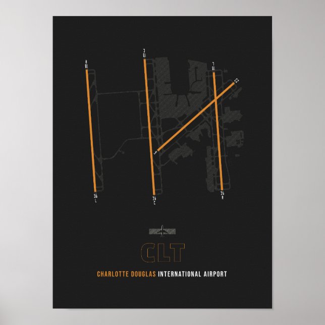 CLT- Charlotte Douglas Airport Diagram Poster (Framsidan)