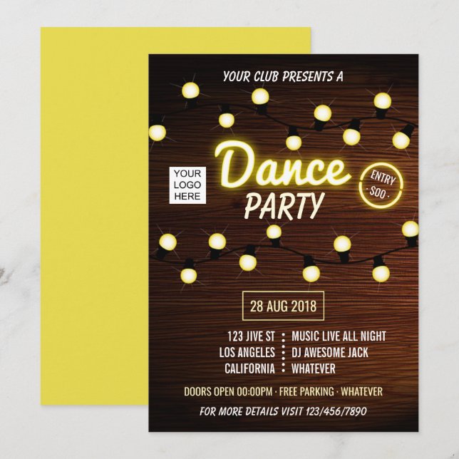 Club DJ Dansmusikfest logotyp inbjudan (Fram/baksida)