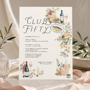 Club Fifty Garden Supper 50-års födelsedagsinbjuda Inbjudningar