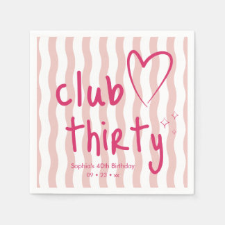 Club Thirty Djärv Rosa Vågig Rand 30-årsdag Pappersservett