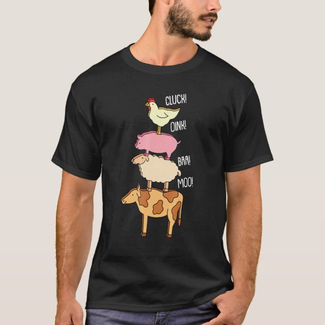 Cluck Oink Baa Moo Animal Farm Farmer Cow Oink Gri T Shirt (Framsida)