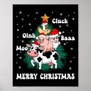 Cluck Oink Baa Moo Farm Animal Julgran Merr Poster