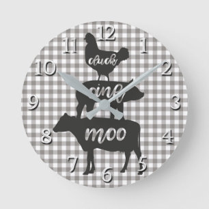Cluck Oink Moo Kyckling Ko Gris Gårdshus Kökk Rund Klocka