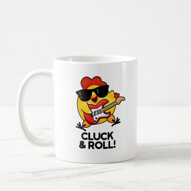 Cluck & Roll Funny Rock n Roll Chicken Pun Kaffemugg (Vänster)