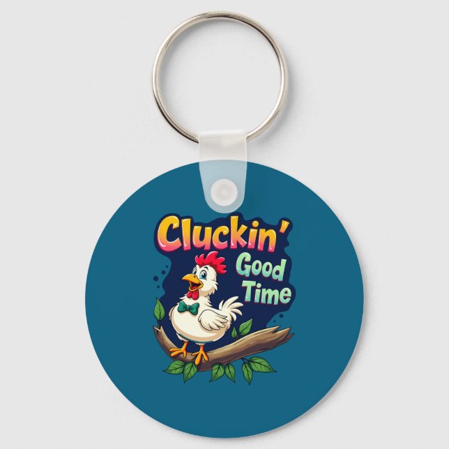 Cluckin Good Time Funny Chicken Illustration  Nyckelring (Framsida)