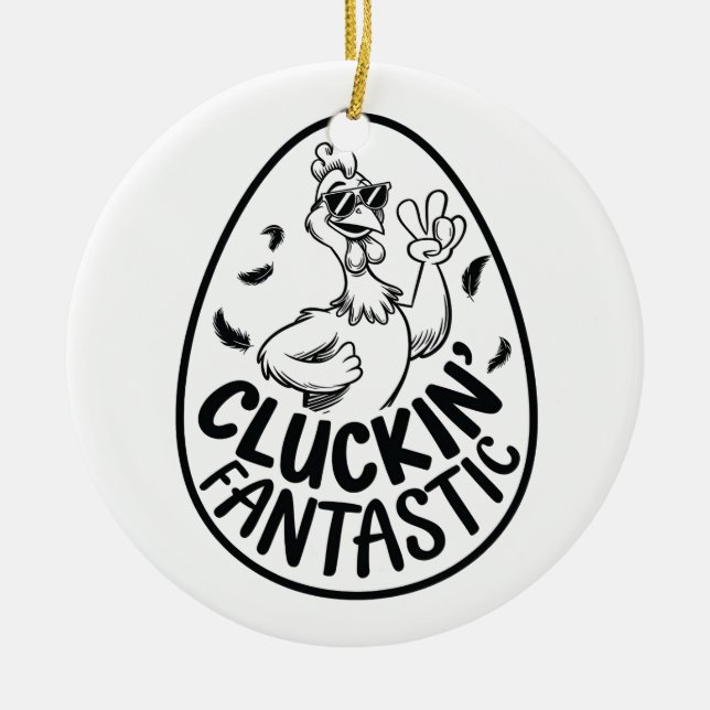 Cluckin'Fantastic Chicken-Thabel Humous Design Julgransprydnad Keramik (Framsidan)