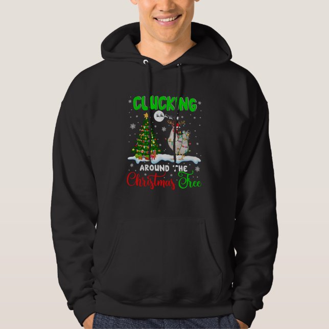 Clucking Around Christmas Tree Santa Reindeer Chic Hoodie (Framsida)