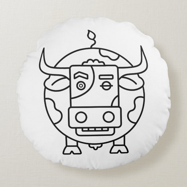 Clueless Bull Abstract Round Pillow Rund Kudde (Framsidan)