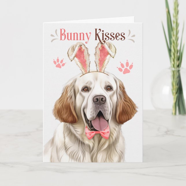Clumber Spain Hund i Bunny Öron för Påsk Helgkort (Framsida)