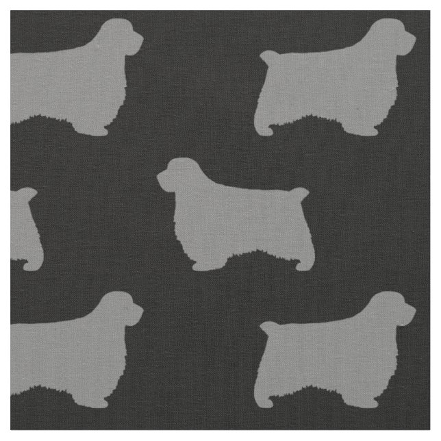 Clumber Spain Hund Silhouettes Black och Grått Tyg (Närbild)