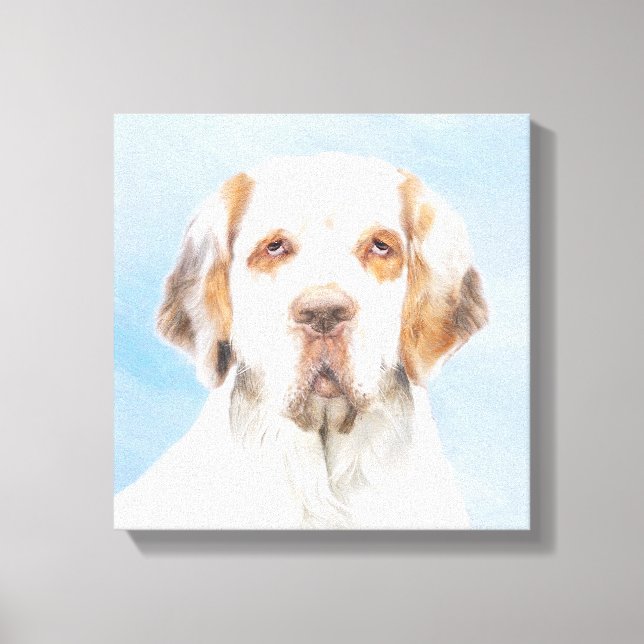 Clumber Spain Painting - Cute Original Hund Art Canvastryck (Framsida)