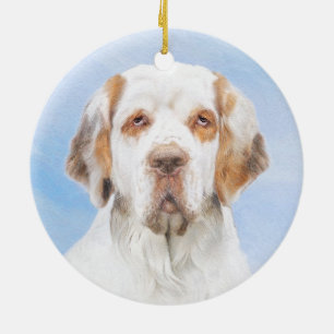 Clumber Spain Painting - Cute Original Hund Art Julgransprydnad Keramik