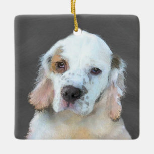 Clumber Spain Painting - Cute Original Hund Art Julgransprydnad Keramik