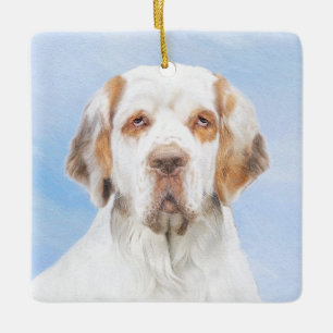 Clumber Spain Painting - Cute Original Hund Art Julgransprydnad Keramik